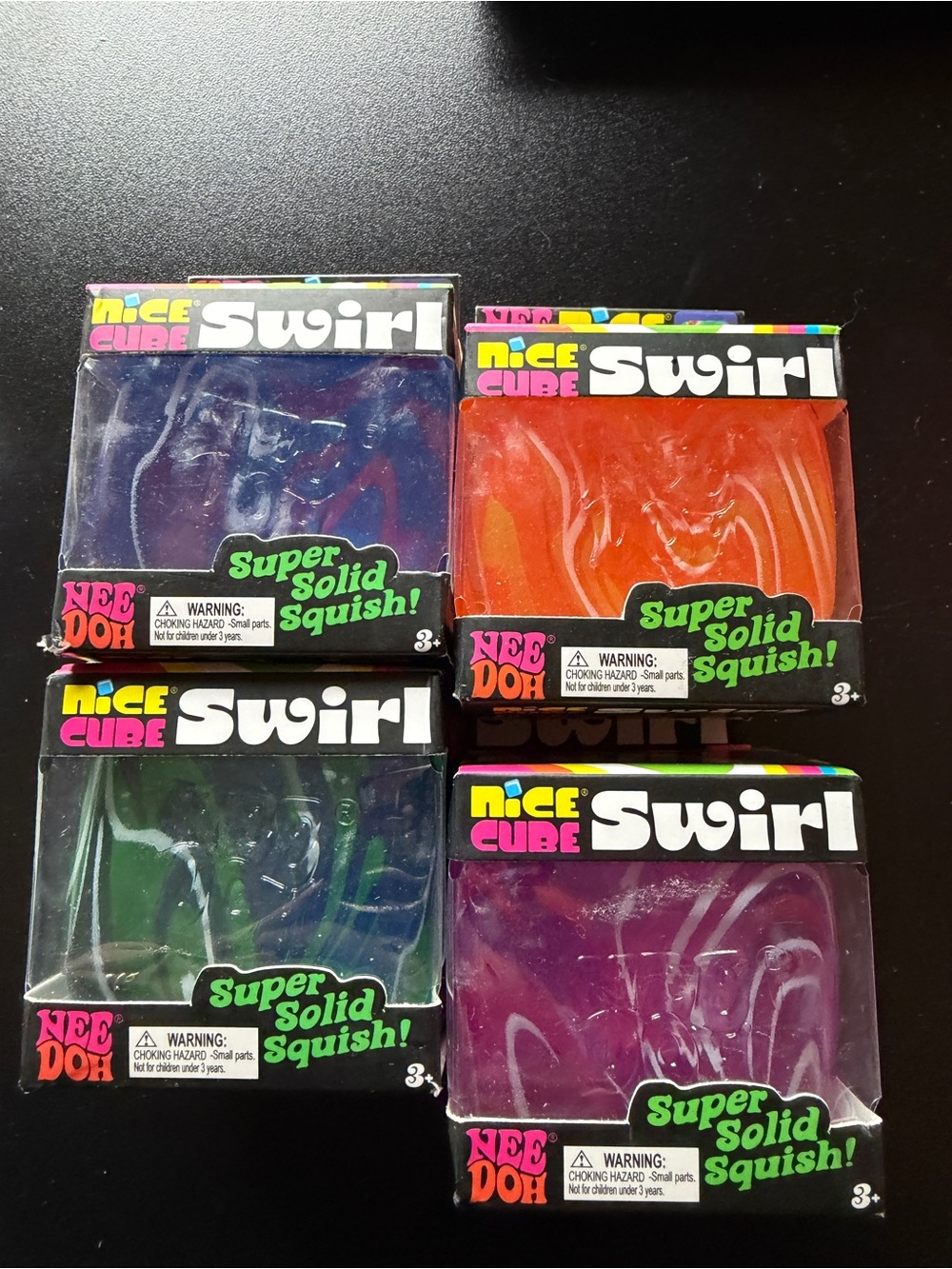 All 4 New Nee Doh Nice Cube Swirl Solid Squish Schylling Toy Squishy Green Blue